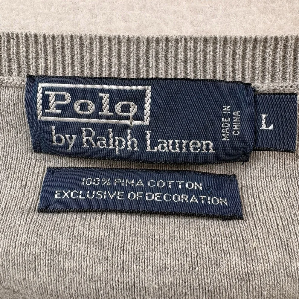 VTG Polo Ralph Lauren Mens V-Neck Gray Cotton Medium Classic Sweater Vest Preppy